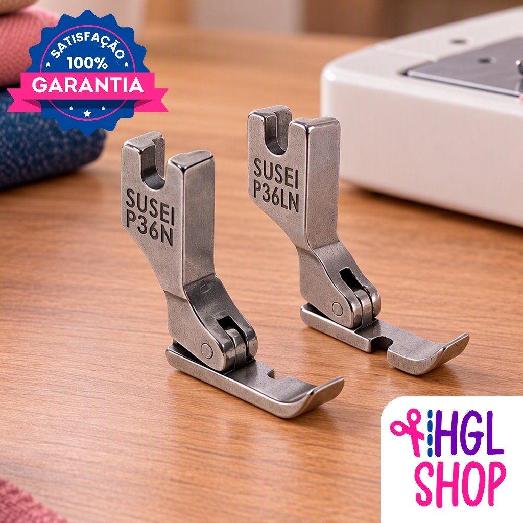 Kit 2 Calcador Sapata Pregar Ziper Esquerdo + Direito (P36LN e P36N) p/ Máquina de Costura Reta Industrial