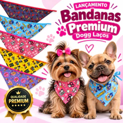 Kit 100 Bandanas Pet Temáticas Cães Banho e Tosa P M GG Macho Fêmea Atacado Revenda Sublimadas