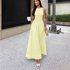 Vestido Feminino Longo Liso De Elastex Com Bolsos