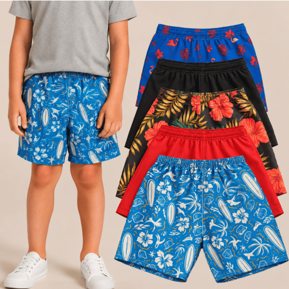 Kit 5 ou 3 Bermudas Tactel Sortidos Infantil Meninos Short Praia Escola Creche