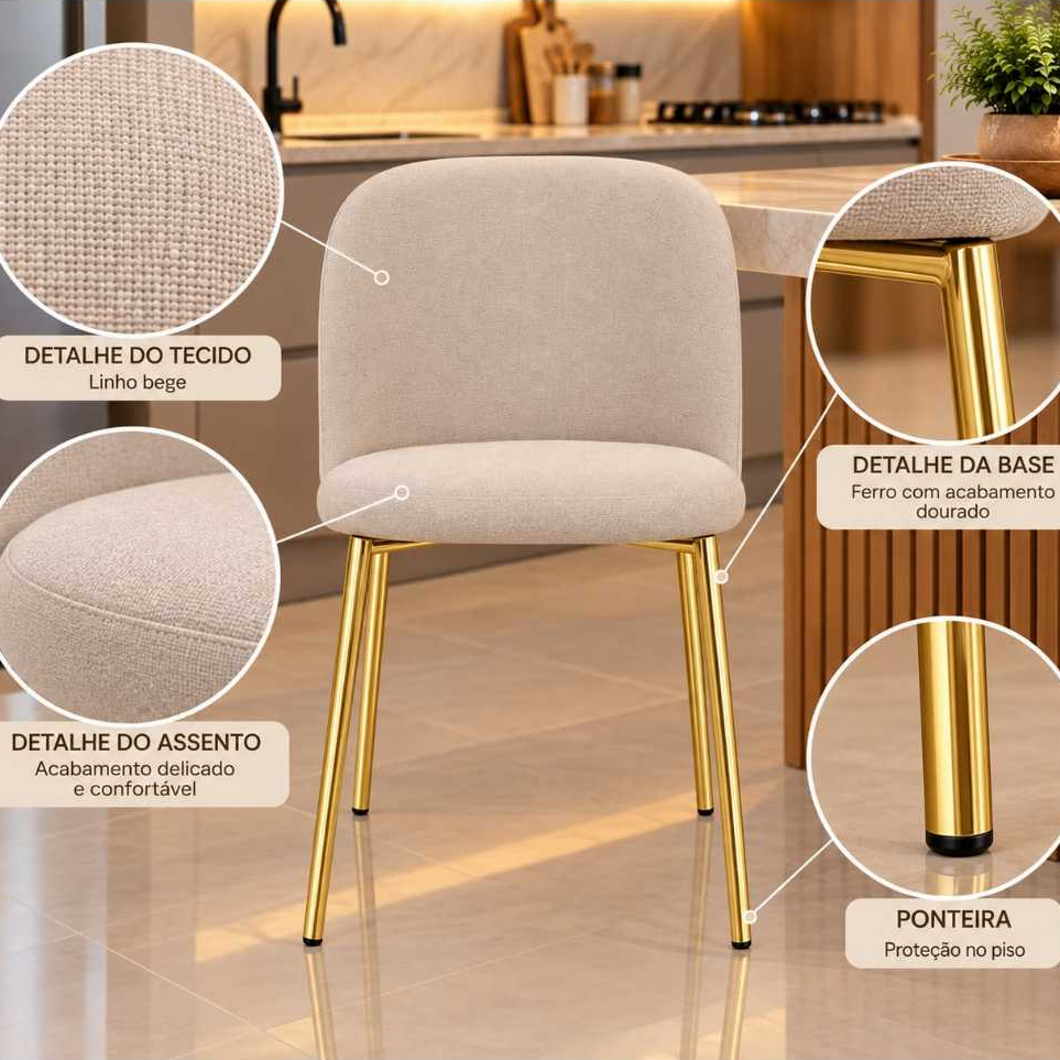 Cadeira De Jantar Elegance Base de Ferro Dourada