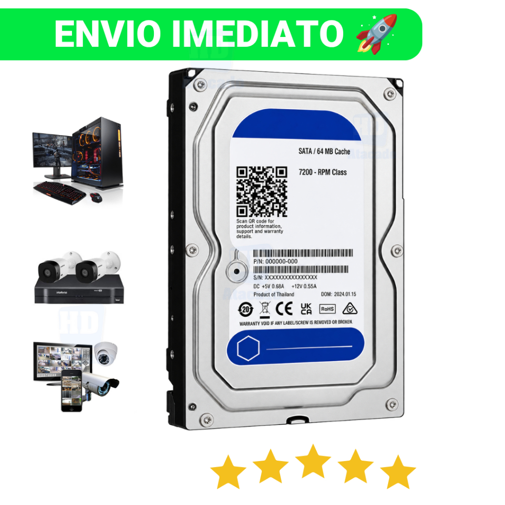 HD Interno 3.5 SATA para PC DVR NVR com Garantia ENVIO IMEDIATO - Disco Rígido Nota Fiscal