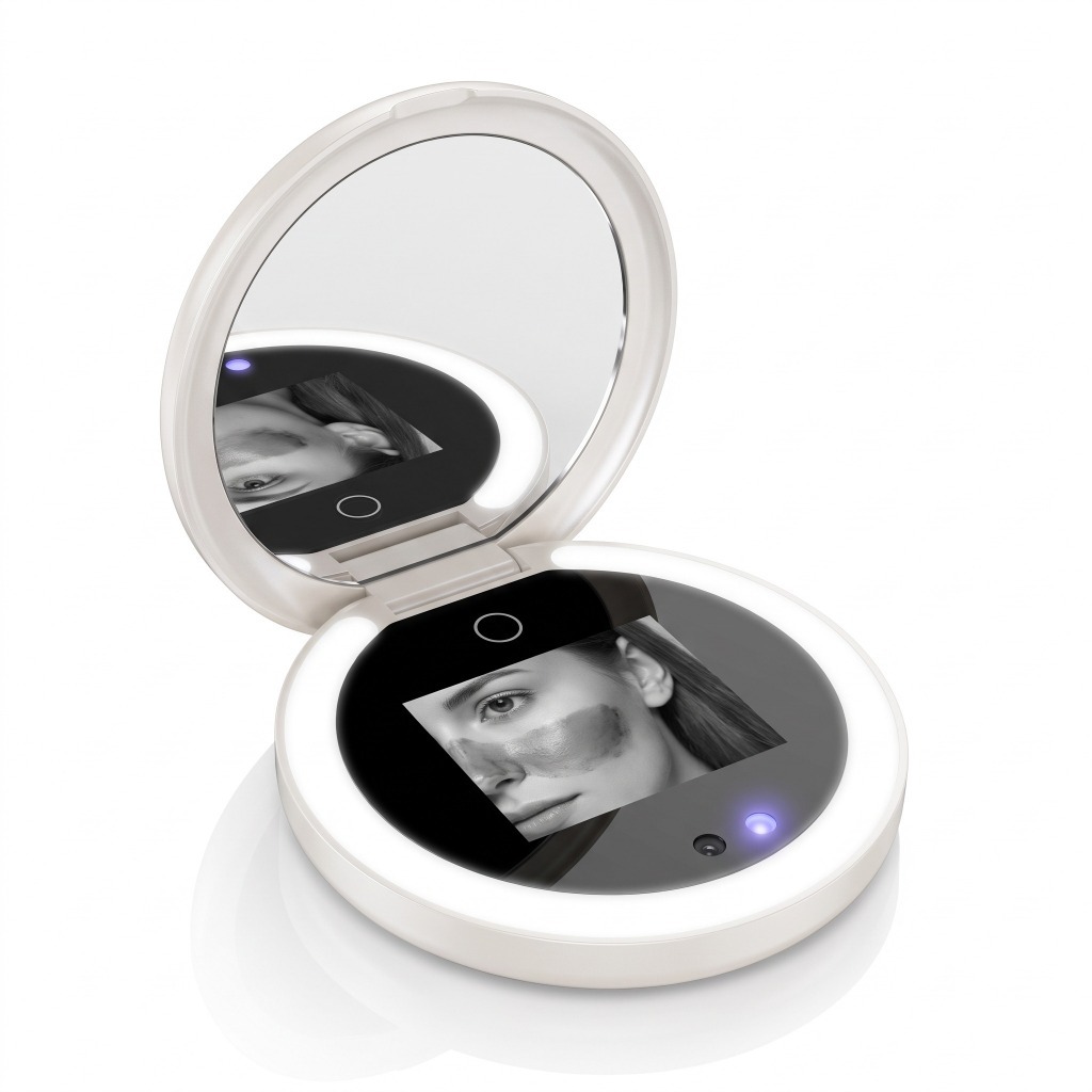 Espelho Inteligente Câmera UV Detector de Protetor Solar Facial Portátil LED Recarregável USB-C Maquiagem