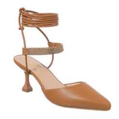 Scarpin Bico Fino Sandálias Feminina Salto Taça Baixo Strass Brilho Amarrar Conforto Elegante Leve