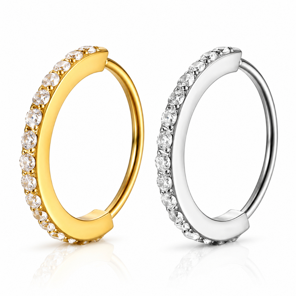Piercing Argola Cravejada Zircônia Aço Cirúrgico 6mm 8mm Nariz Tragus Cartilagem Torção