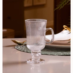 Taça de Cappuccino 240ml Lines Vidro Wolff para Café Latte Chocolate Quente Bebidas Cremosas Mesa Posta Elegante Prática