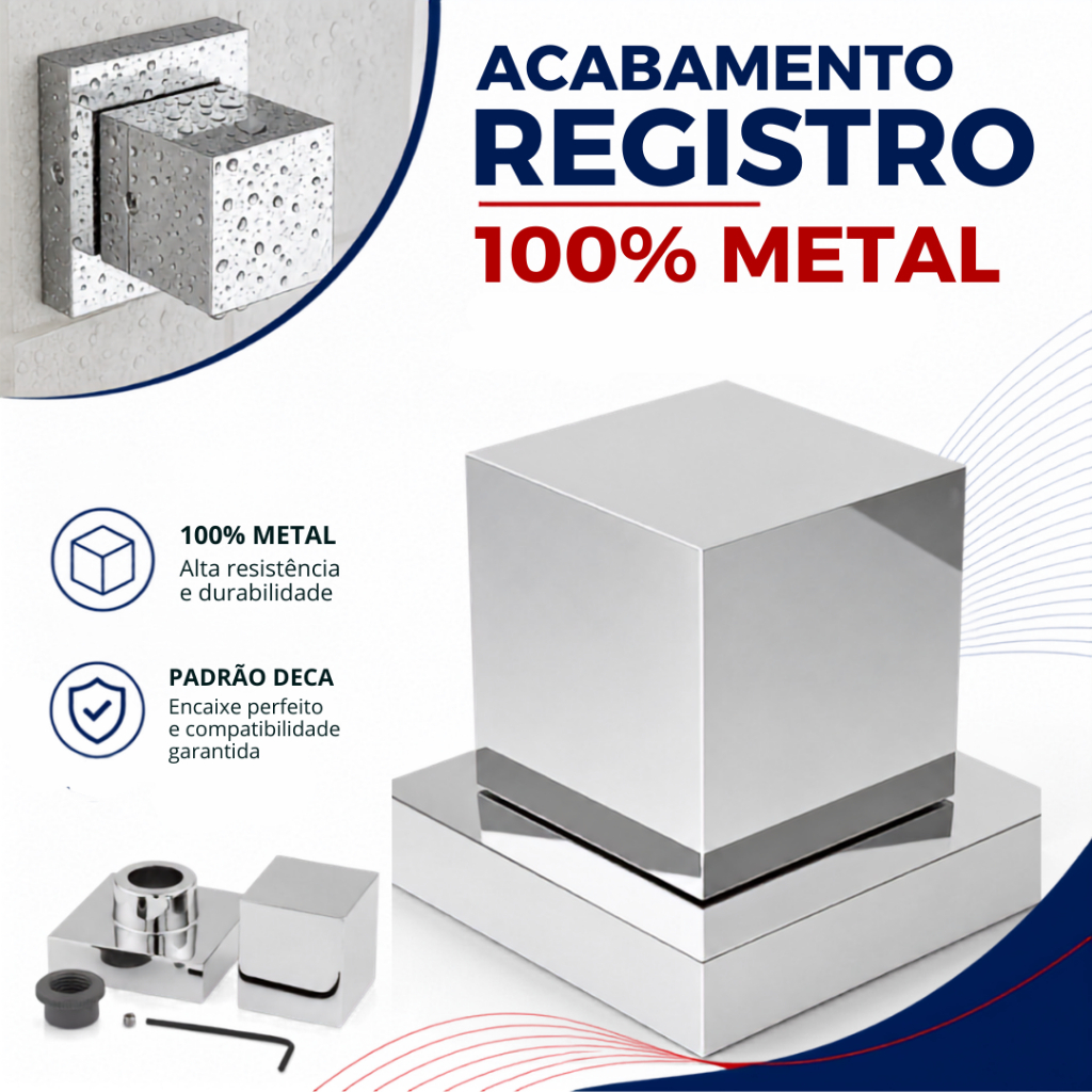 Acabamento para Registro Deca 16 Estrias em Metal Cromado Modelo Quadrado