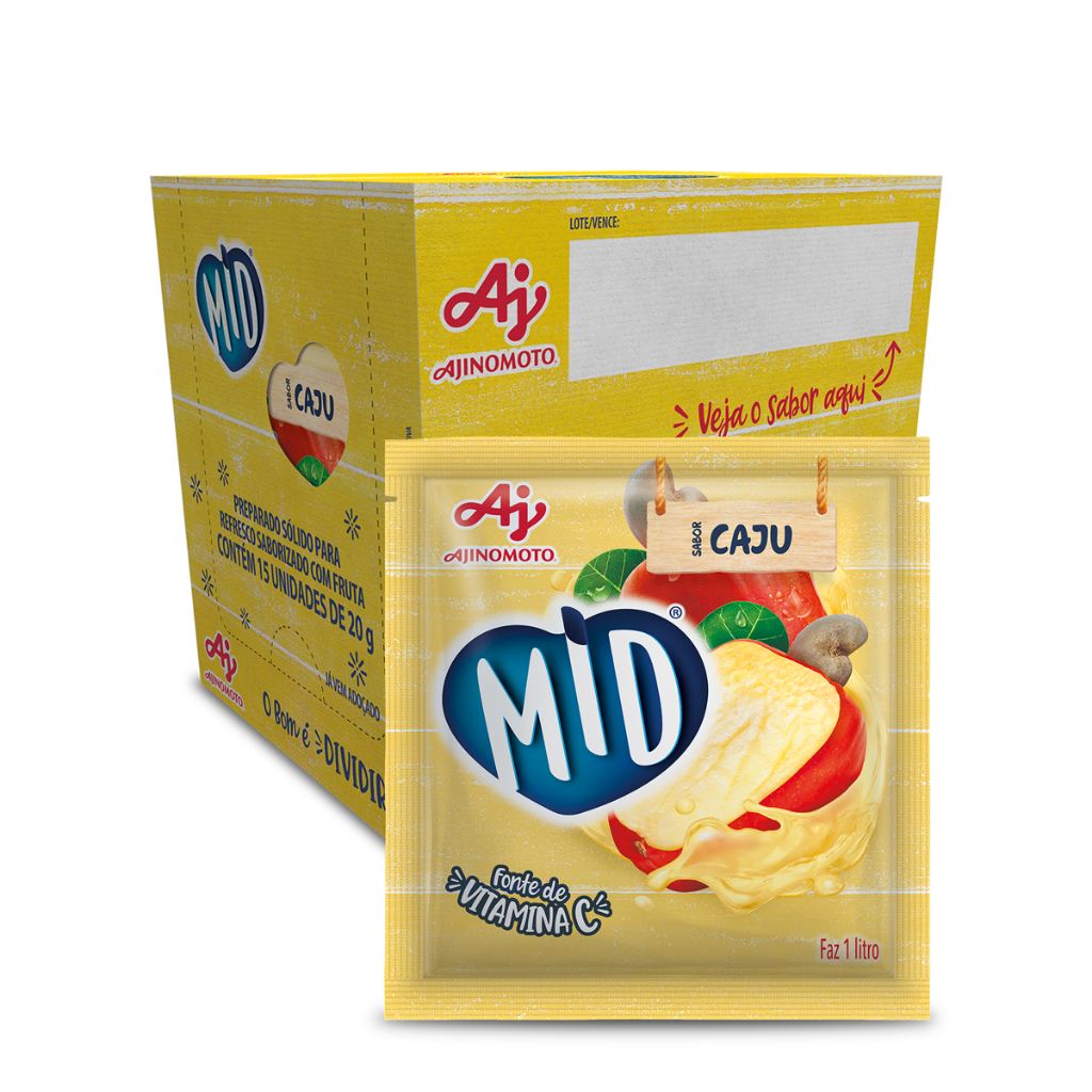 Kit Refresco em Pó MID® Sabor Caju Com 15 Unidades de 20g