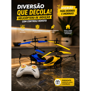 Helicóptero com Controle Remoto + Controle de Mão – Recarregável via USB, Diversão Garantida