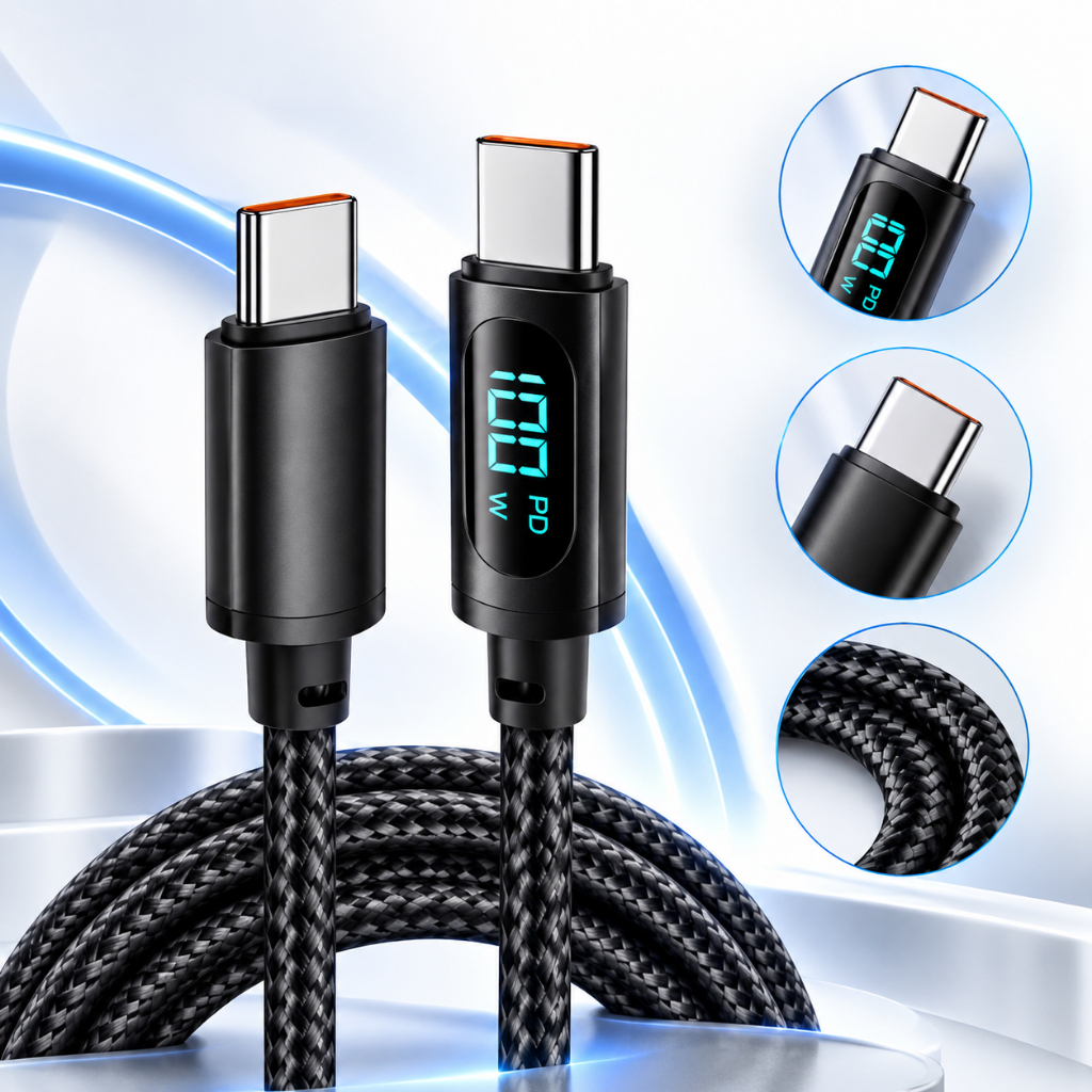 Cabo Tipo C Carregador Turbo Com Display LED Alta Velocidade 100W