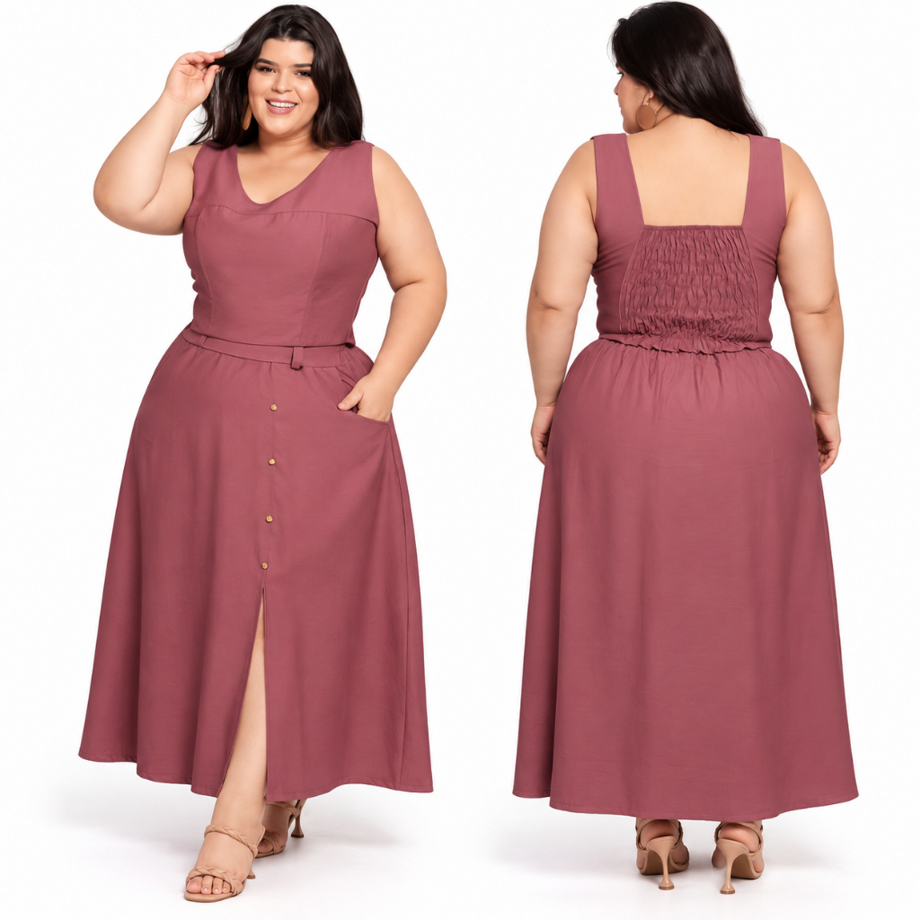 Conjunto Plus Size Saia Midi + Regata em Tecido Sensorial Marrante com Bolso e Botões G1 e G2 Moda Evangelica — imagem 2 de 2