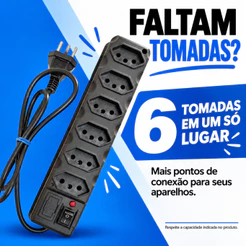 FILTRO DE LINHA RÉGUA 6,5,4,3 TOMADAS RESISTENTE 10A COM FUSÍVEL TRIPOLAR