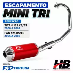 Escapamento Fortuna Titan 125 Ano 2000 A 2004 Fan 125 Ano 2005 a 2008 Mini Tri Oval F1