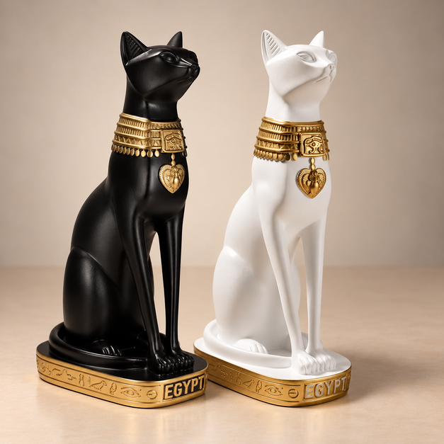 Estatueta Gato Egípcio Bastet Deusa Fertilidade Gr. Egito Faraó - Branco ou Preto
