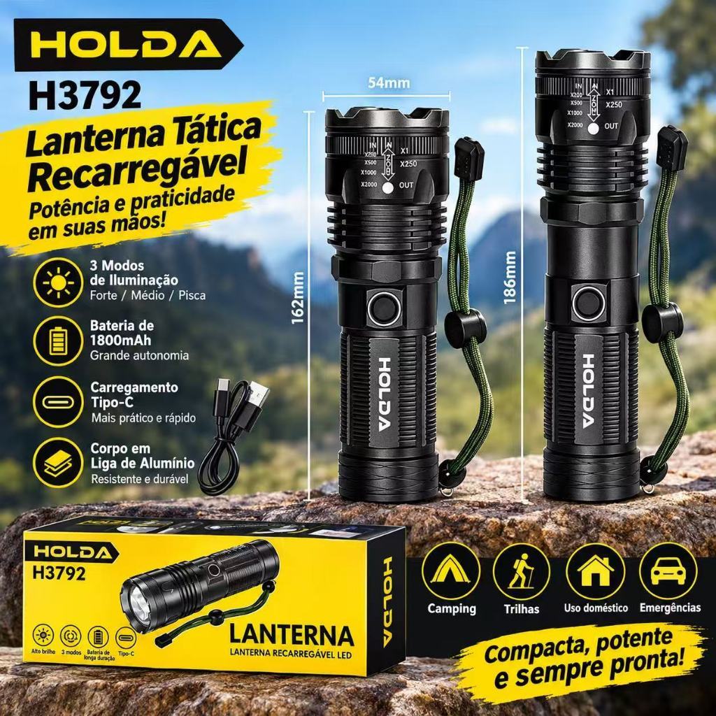 Lanterna Recarregável Portátil LED com forte  Zoom