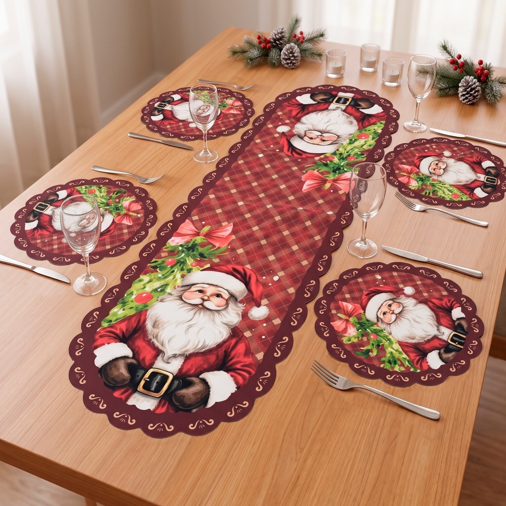 Kit Sousplast Jogo Americano Caminho De Mesa Natalino Natal Mesa Posta Sofisticação Sublimação Digital Tecido Premium
