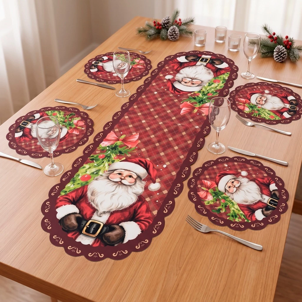 Kit Sousplast Jogo Americano Caminho De Mesa Natalino Natal Mesa Posta Sofisticação Sublimação Digital Tecido Premium — imagem 1