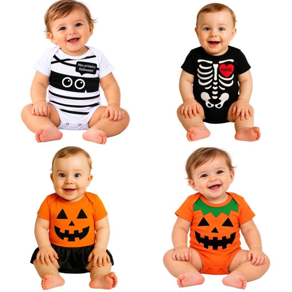 Body Bebe Halloween Esqueleto Abobora Bruxinha Macacao Tematico Infantil Fantasia Mesversario