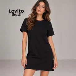 Lovito Vestido Camiseta Curto Algodão Moda Básica Feminino DRB117BRL146