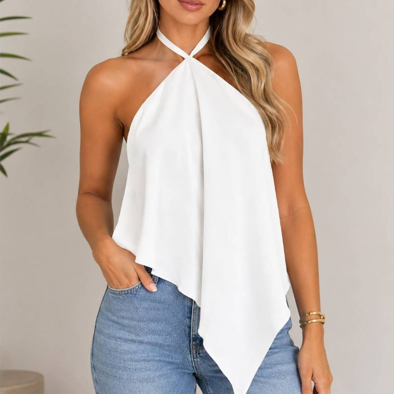 Blusa Feminina Assimétrica Frente Único Elegante Moderna Lançamento Moda Verão Confortável e Versátil