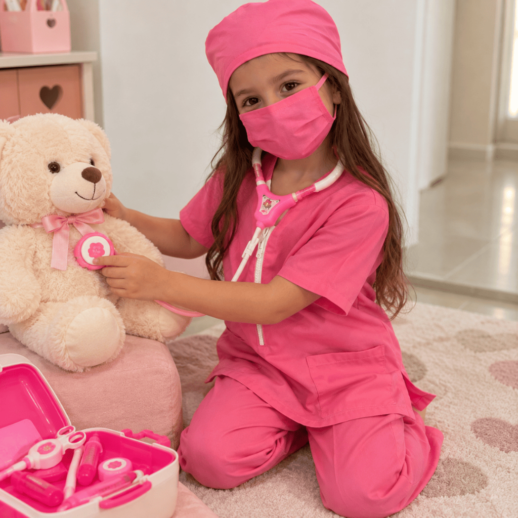 Kit Fantasia Médica Infantil Criança Enfermeira Uniforme Laboratório Rosa Menina Festa Aniversário Halloween Cosplay — imagem 2 de 2