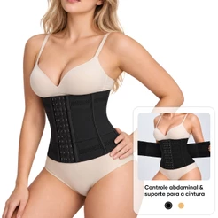 Cinta Modeladora Feminina Dupla Compressão Afina Cintura Faixa Ajustável Colchetes Barbatanas Respirável Waist Trainer