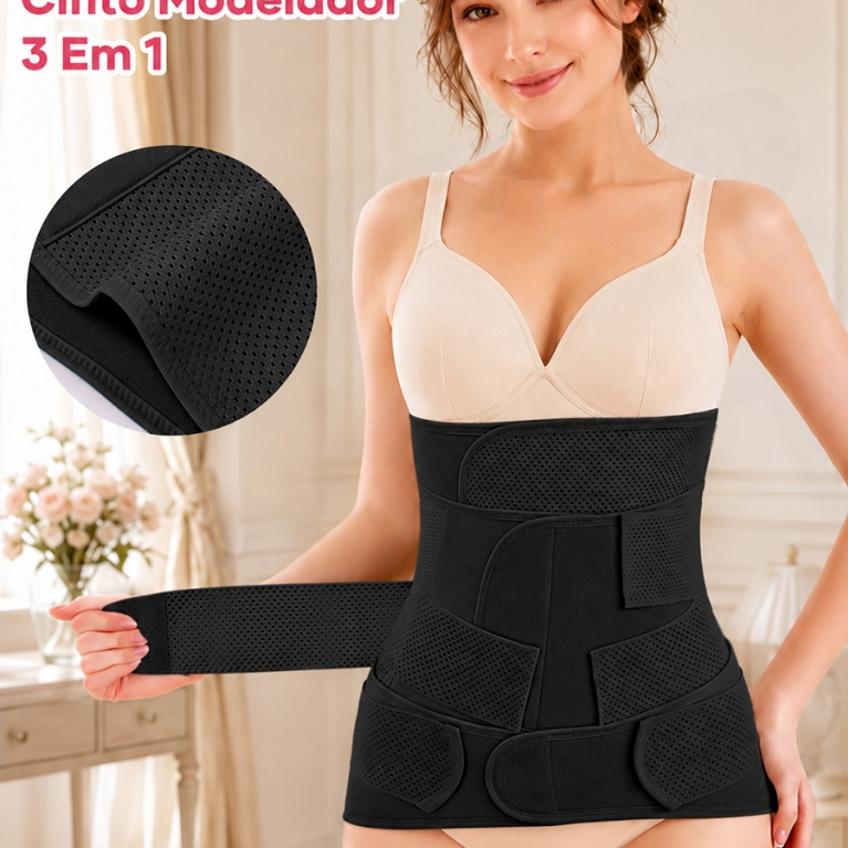 Cinta Pós-Parto 3 em 1 Kit Faixa Abdominal Cintura e Pélvica Ajustável com Velcro Malha Respirável Cinta Modeladora