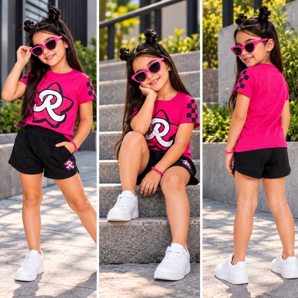Conjunto Infantil Feminino Menina  Emily Vick Blusa Estampada + Short Verão Look Moderno e Confortável