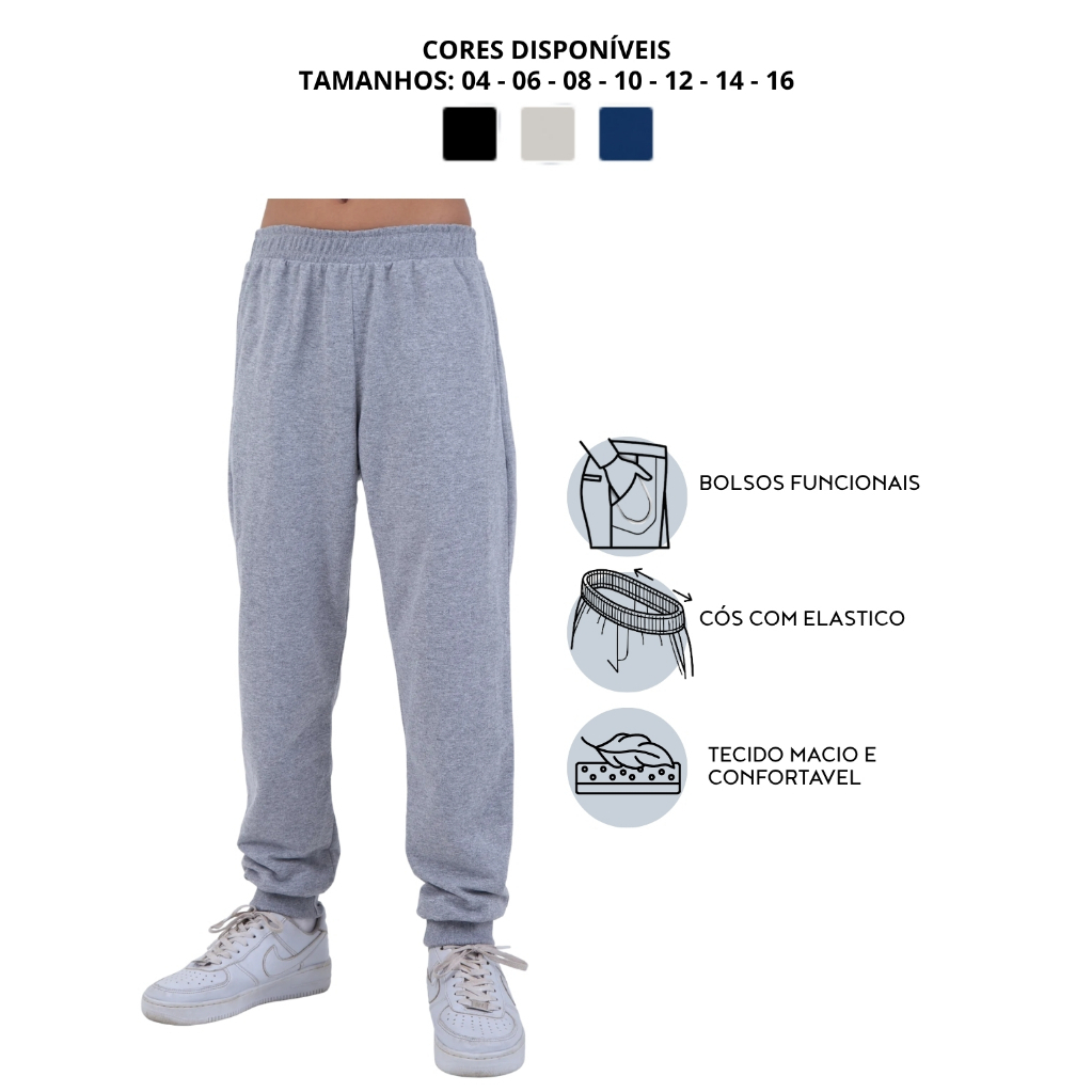 Calça de Moletom Moletinho Infantil Juvenil Masculina Escolar Menino