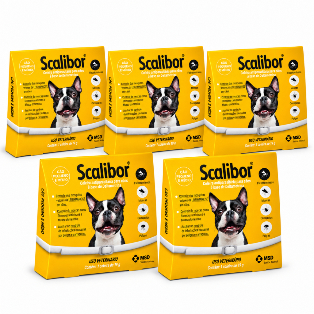 Kit 5 Coleiras Scalibor MSD 48cm Antiparasitária para Cães Pequenos e Médios