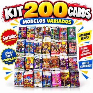 Kit 200 Cards Figurinhas Com 50 Pacotinhos Modelo Variado Para Bater Bafo Trocar Cartas