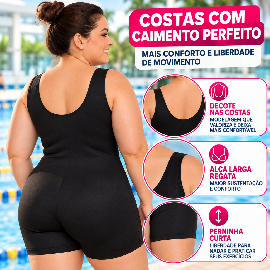 Maiô macaquinho de natação e hidroginástica Plus Size curto em suplex — imagem 2 de 2