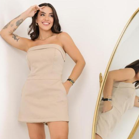 Vestido Feminino Curto Alfaiataria Tomara Que Caia Elegante Festa Casual Dia a Moda Style Fashion