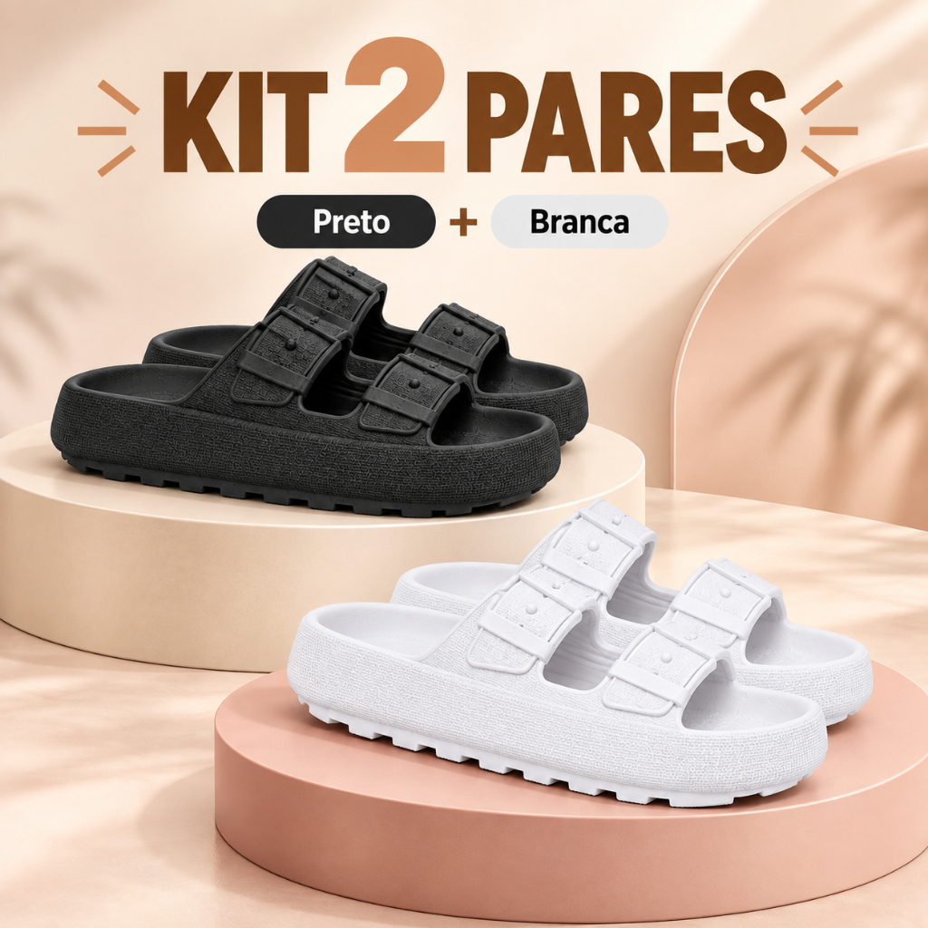Kit 2 Pares Chinelo Sandália Feminina Fivela Confortável Plataforma Leve Anatômica Antiderrapante