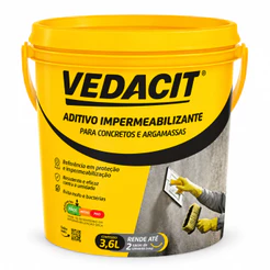 Aditivo Impermeabilizante Vedacit 3,6L Obra Concreto Argamassa Fácil Prático Resistente Piso Parede Proteção Infiltração