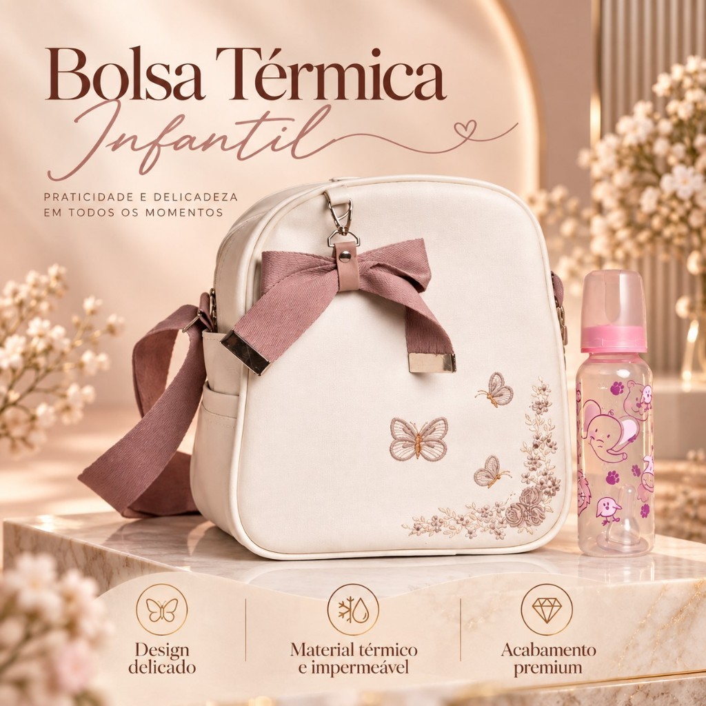 Kit Mochila Infantil Escolar Térmica Impermeável + Mamadeira Bolsa Lancheira Resistente Maternidade