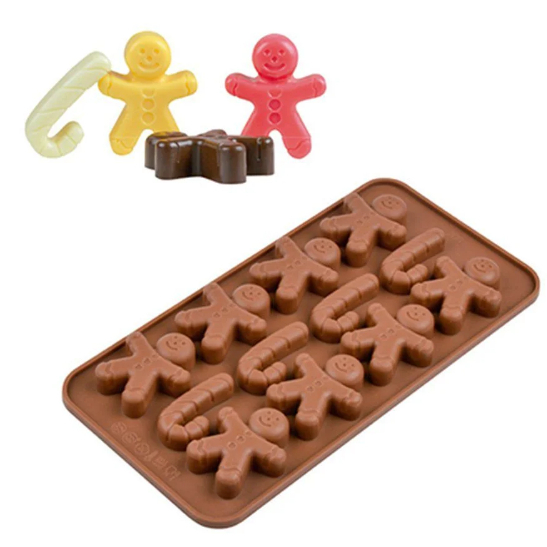 Forma em Silicone Para Chocolate Doces e Bombons Molde Bonecos e Bengalas Natal 22x11cm (FT456)