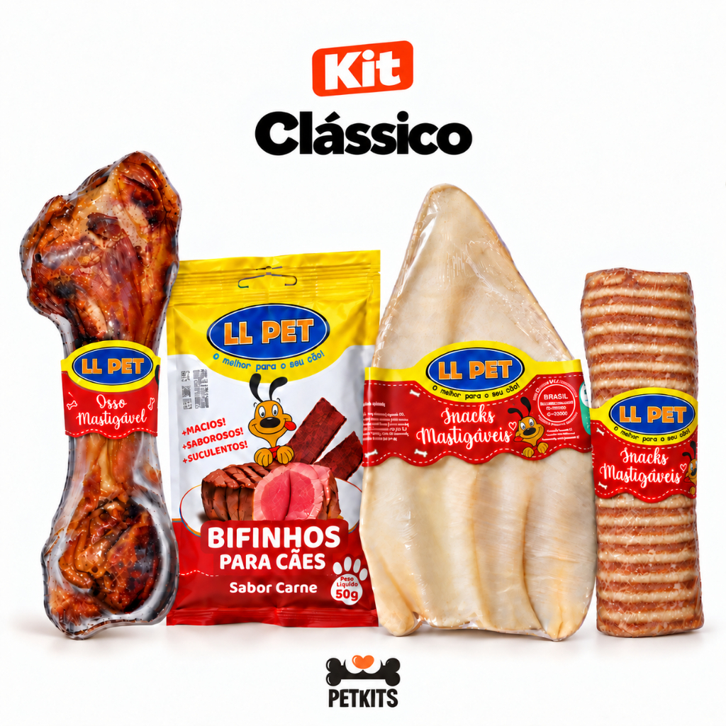 Kit Petiscos Mordedores Naturais para Cães Clássico — Orelha, Traqueia, Úmero e Bifinhos