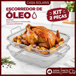 Escorredor de Óleo em Aço Inox Descansador para Fritura Bandeja Multiuso Durável