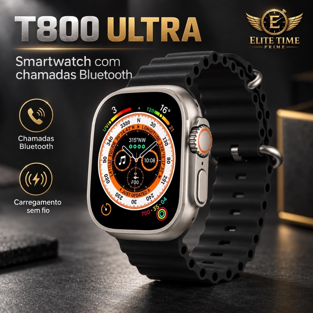 Relógio Inteligente Smartwatch T800 Ultra Bluetooth Chamada Tela 1.99 Carregamento sem Fio Esportivo Masculino Feminino