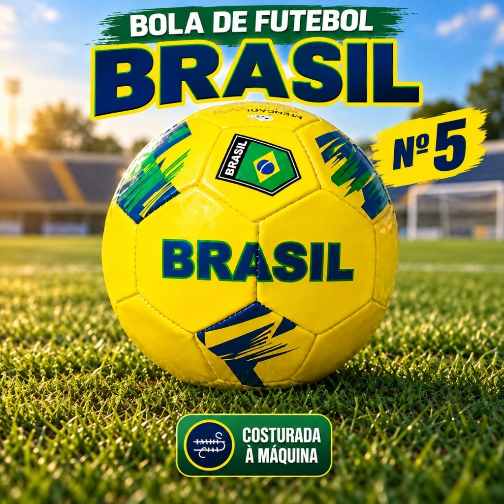 Bola de Futebol Brasil Número 5 Amarela Costurada Campo Society Quadra Resistente
