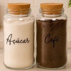 2 Potes de Vidro Açucar e Café 830 ml | Pote Hermético com adesivo Opcional | Cantinho do Café