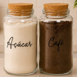 2 Potes de Vidro Açucar e Café 830 ml | Pote Hermético com adesivo Opcional | Cantinho do…