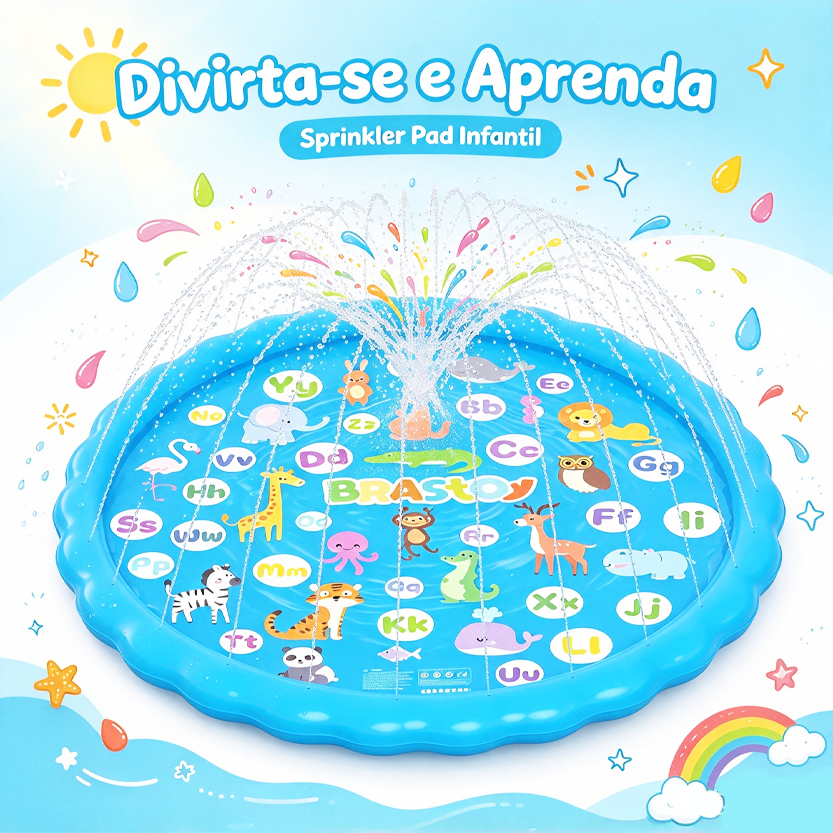 Piscina Inflável Impressa Infantil Splash Pad Sprinkler Esteira 170cm