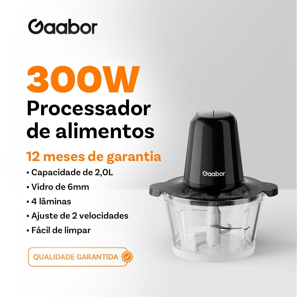 Gaabor Processador de Alimentos 220V 300W 2L Rapido Para Cozinha Facil Limpeza 4 Laminas MG-15M02A