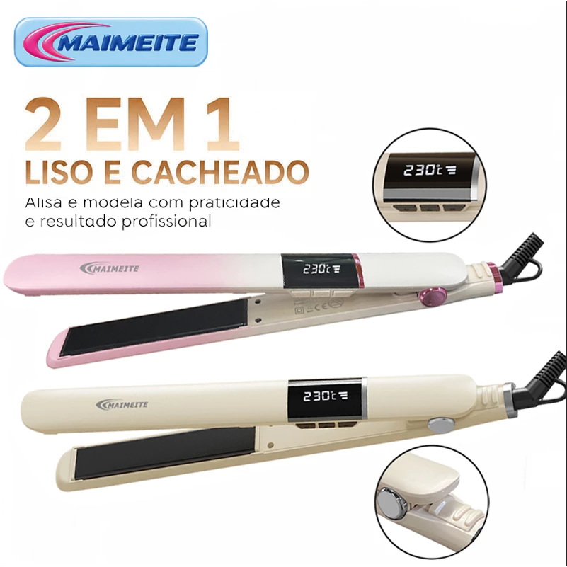 MAIMEITE Chapinha De Cabelo 2 Em 1 com Função de Modelador de Cachos Profissional Bivolt com Display de LED