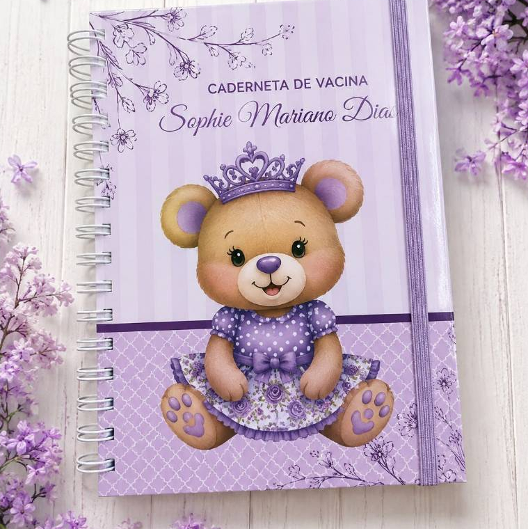 CADERNETA DE VACINAÇÃO PERSONALIZADA COM NOME DO BEBÊ - CAPA DURA