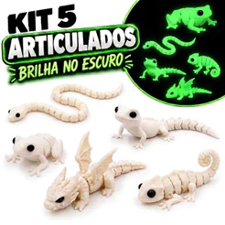 Kit 5 Mini Animais Articulados De Bolso Que Brilha No Escuro Fidget Toy Sensorial Dragão Cobra Sapo Camaleão Lagartixa