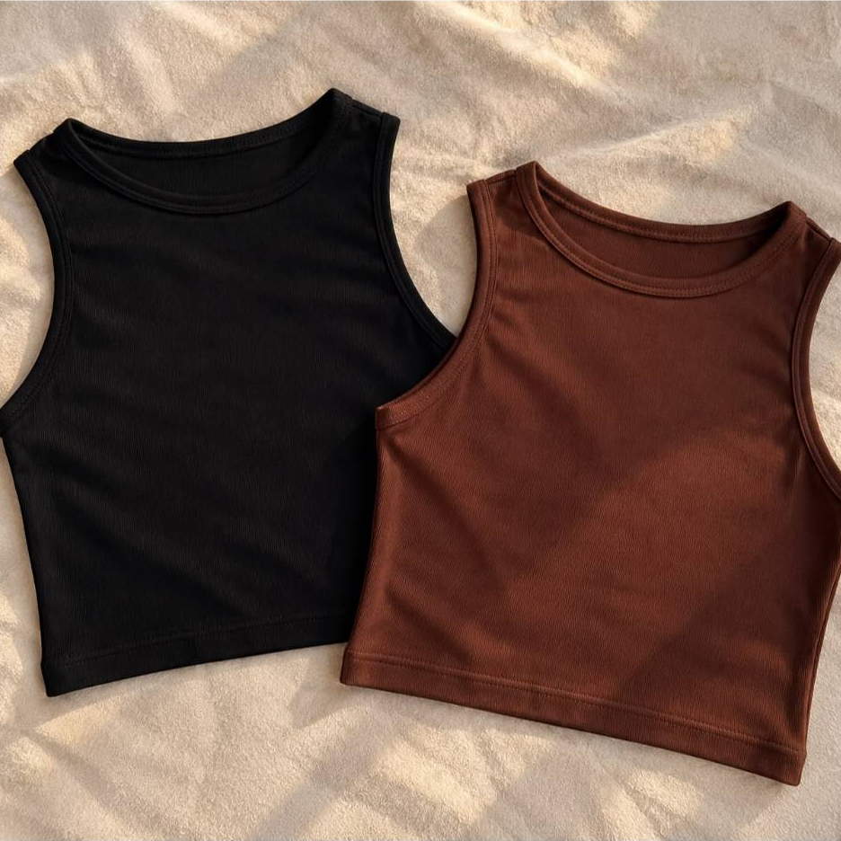 Kit 2 Cropped Regata Feminino Canelado Blusinha Básica Ribana Canelada algodão Verão Tendência Opção De Cores Academia