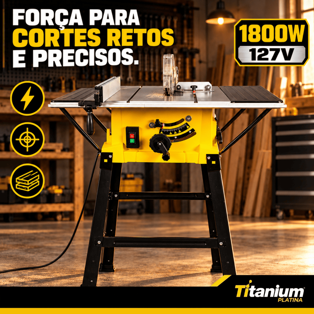 Serra de Bancada 1800W 10 Pol 254mm 127V Profissional Madeira Titanium Platina — imagem 2 de 2